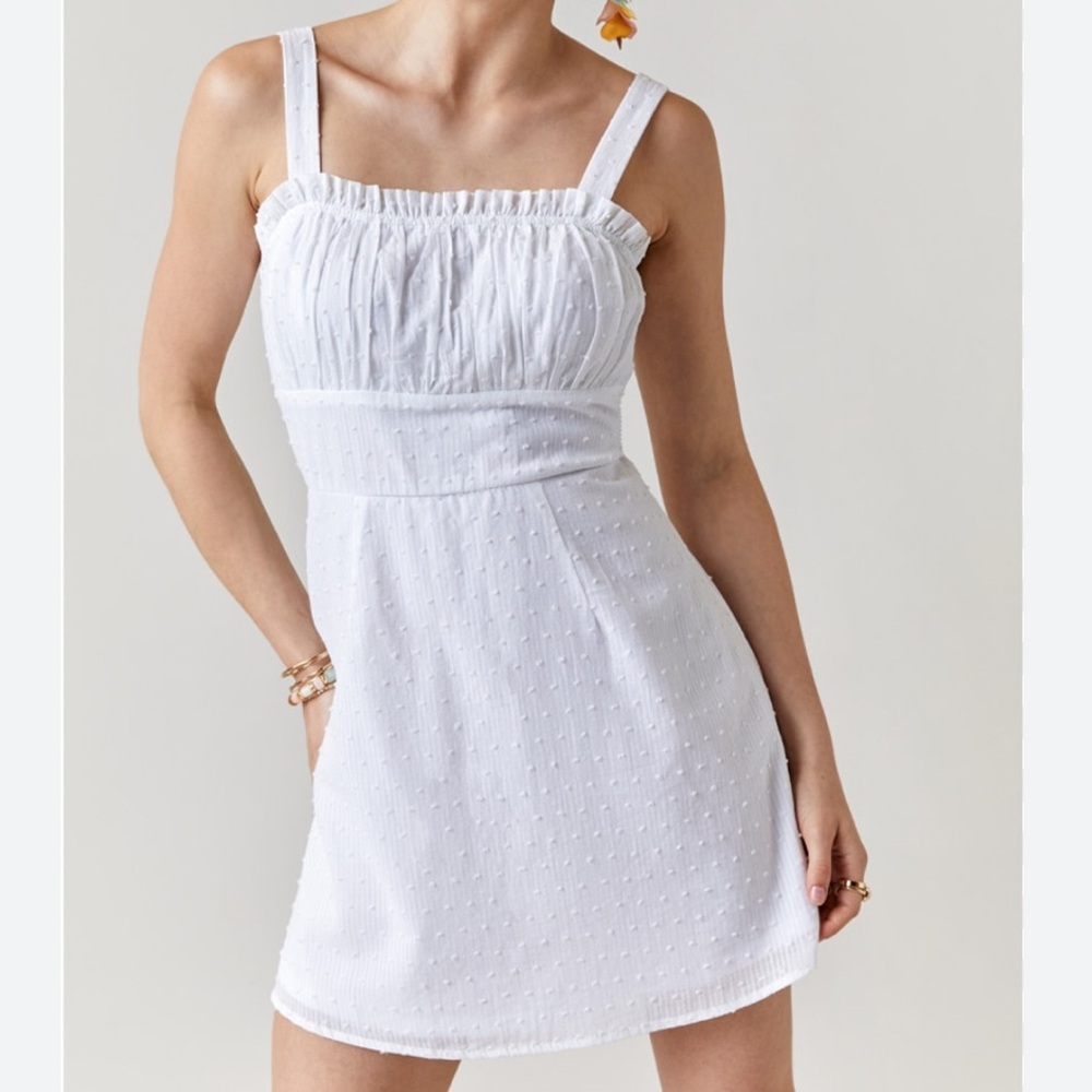 Row A white Swiss dot tank smocked back mini dress size small